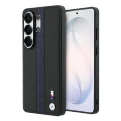   BMW M PU bőr perforált csíkkal és fém logóval mágneses tok Samsung Galaxy S26 Ultra készülékhez kék