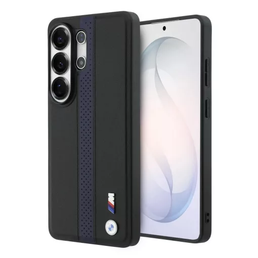 BMW M PU bőr perforált csíkkal és fém logóval mágneses tok Samsung Galaxy S26 Ultra készülékhez kék