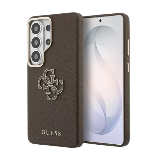 Guess PU 4G Resin Metal Logo tok Samsung Galaxy S26 Ultra készülékhez barna