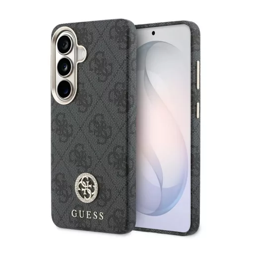 Guess PU bőr 4G Strass Logo arany keretes mágneses tok Samsung Galaxy S26 készülékhez, fekete