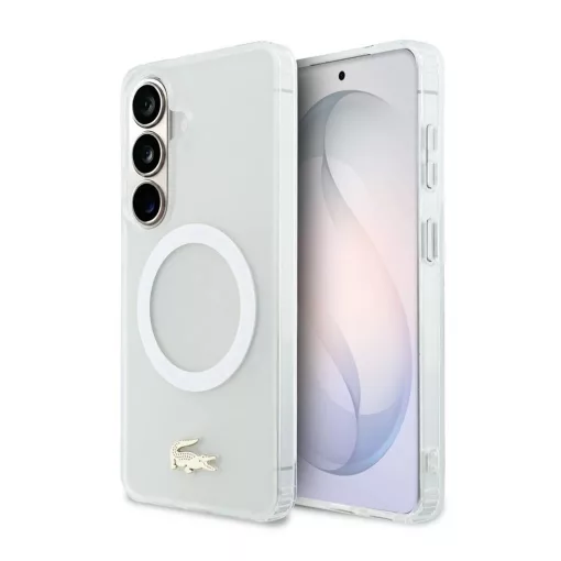 Lacoste PC/TPU matt felületű mágneses tok Samsung Galaxy S26 készülékhez, arany logó, fehér