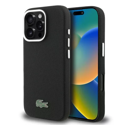Lacoste PVC Iconic Petit Pique Metal Logo MagSafe tok iPhone 16 Pro Max készülékhez fekete