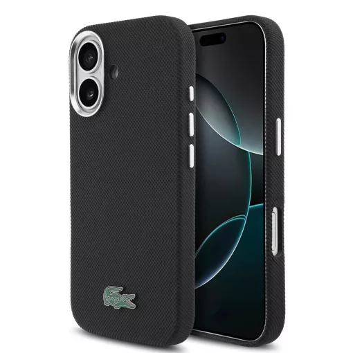 Lacoste PVC Iconic Petit Pique Metal Logo MagSafe tok iPhone 16 készülékhez fekete