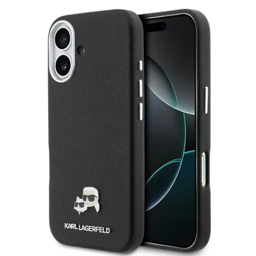 Karl Lagerfeld PU Karl and Choupette Heads Pins MagSafe tok iPhone 17 készülékhez fekete