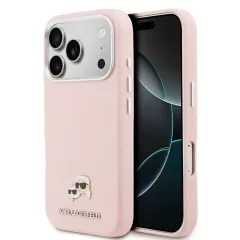   Karl Lagerfeld PU Karl and Choupette Heads Pins MagSafe tok iPhone 17 Pro készülékhez rózsaszín