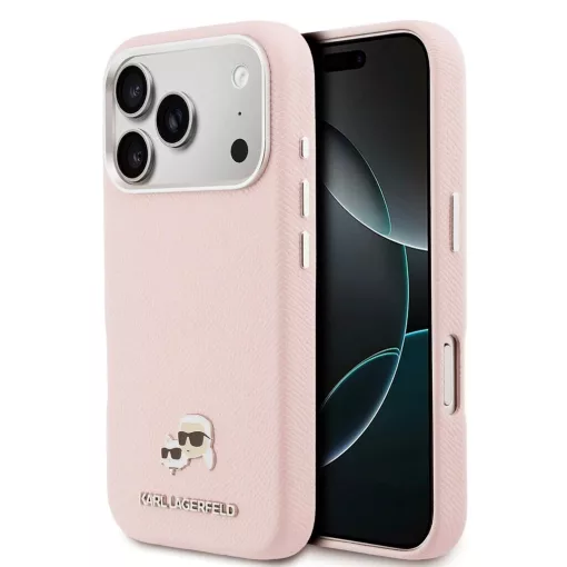 Karl Lagerfeld PU Karl and Choupette Heads Pins MagSafe tok iPhone 17 Pro készülékhez rózsaszín