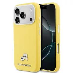   Karl Lagerfeld PU Karl and Choupette Heads Pins MagSafe tok iPhone 17 Pro Max készülékhez sárga