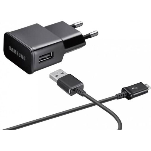 Samsung gyári hálózati fekete töltőfej 2A (ETAU90EBE) 10W USB - MicroUSB adatkábellel 1m ECB-D