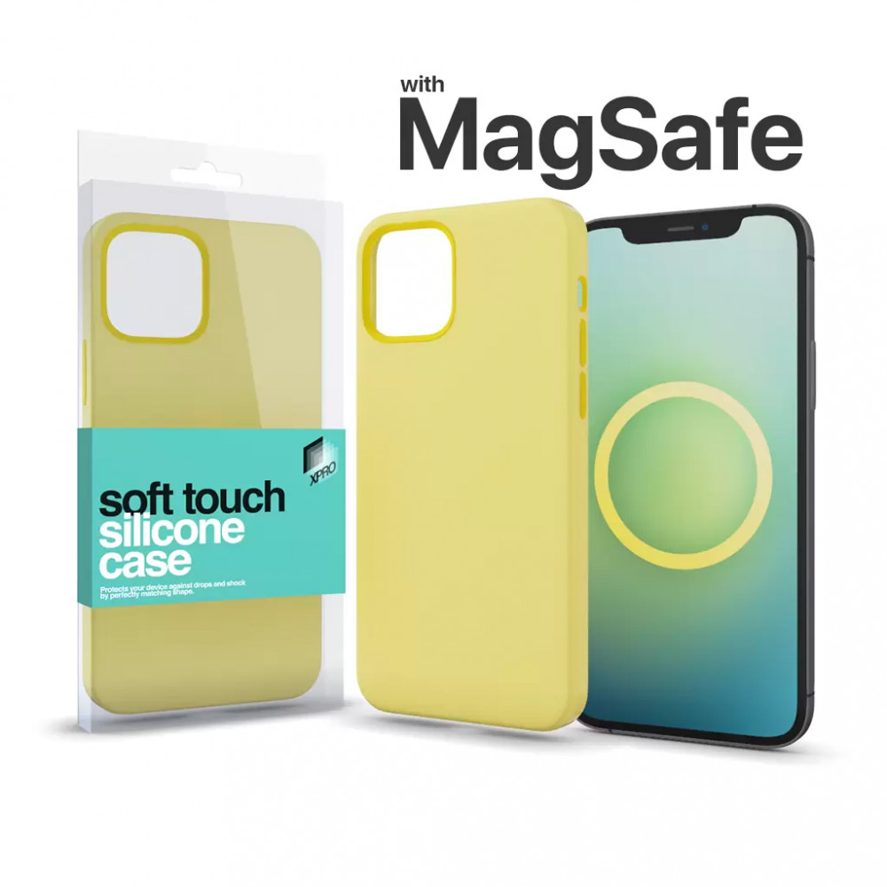 XPRO MagSafe rögzítésű Soft Touch Szilikon tok Apple Iphone 13 Pro Max készülékhez - halvány citromsárga
