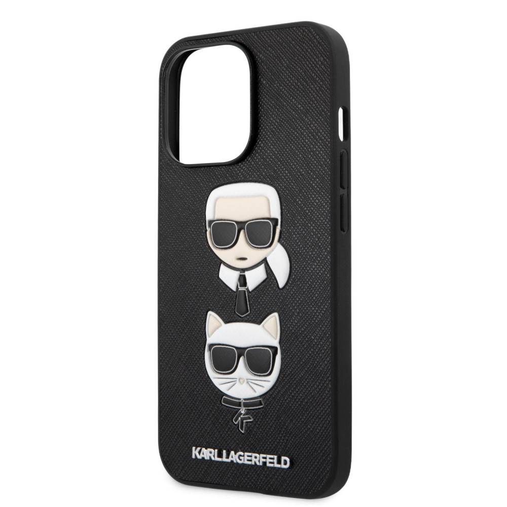 Karl Lagerfeld and Choupette Apple iPhone 13 Pro (6.1) PU Saffiano hátlapvédő tok fekete (KLHCP13