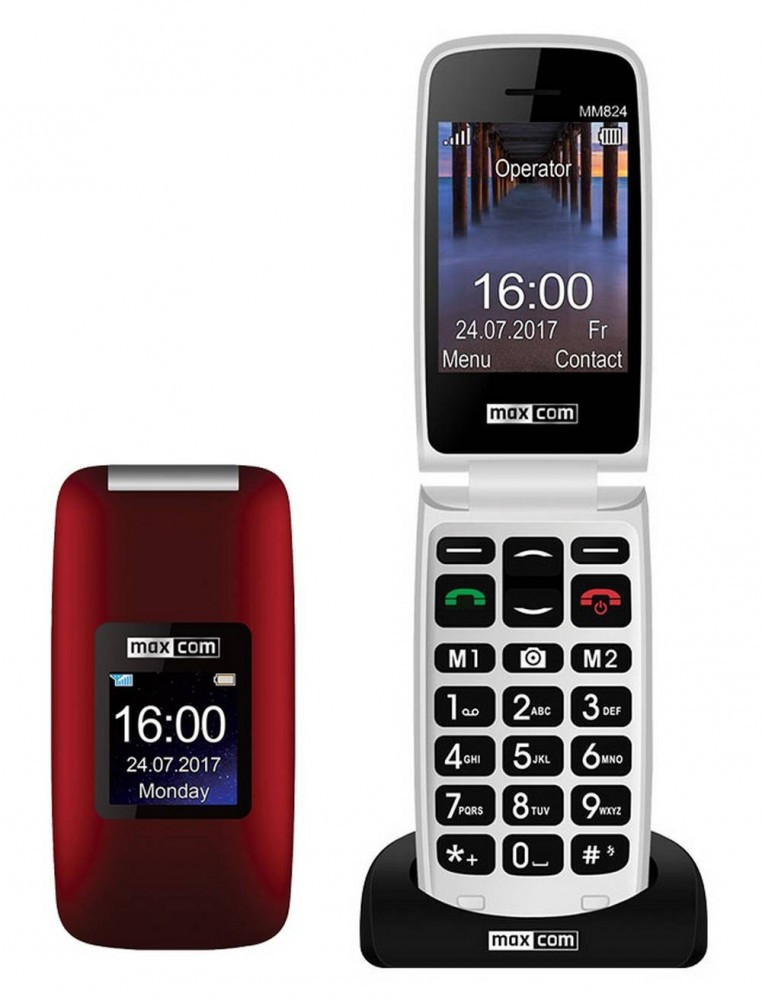 Maxcom MM824 kártyafüggetlen mobiltelefon, extra nagy gombokkal, vészhívóval piros (magyar nyel