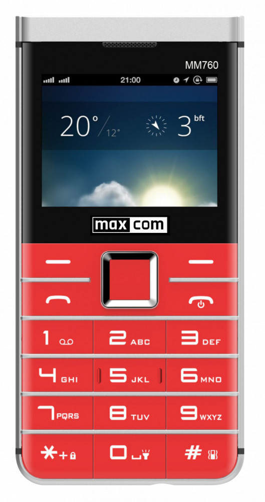 Maxcom MM760 dual sim-es kártyafüggetlen mobiltelefon bluetooth-os, fm rádiós piros (magyar nyel